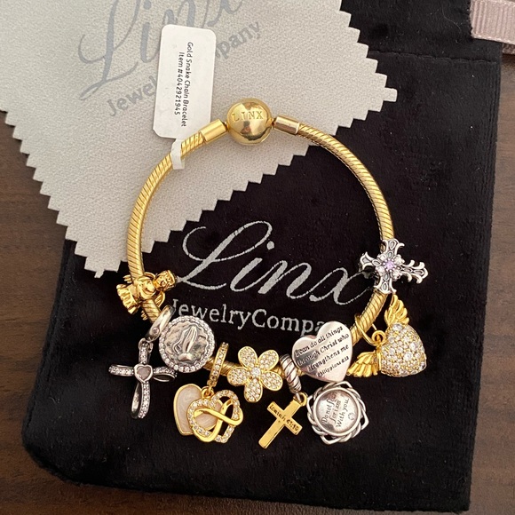 Linx Yellow Gold Snake Chain Bracelet with Religious Themed Charms - Picture 3 of 7